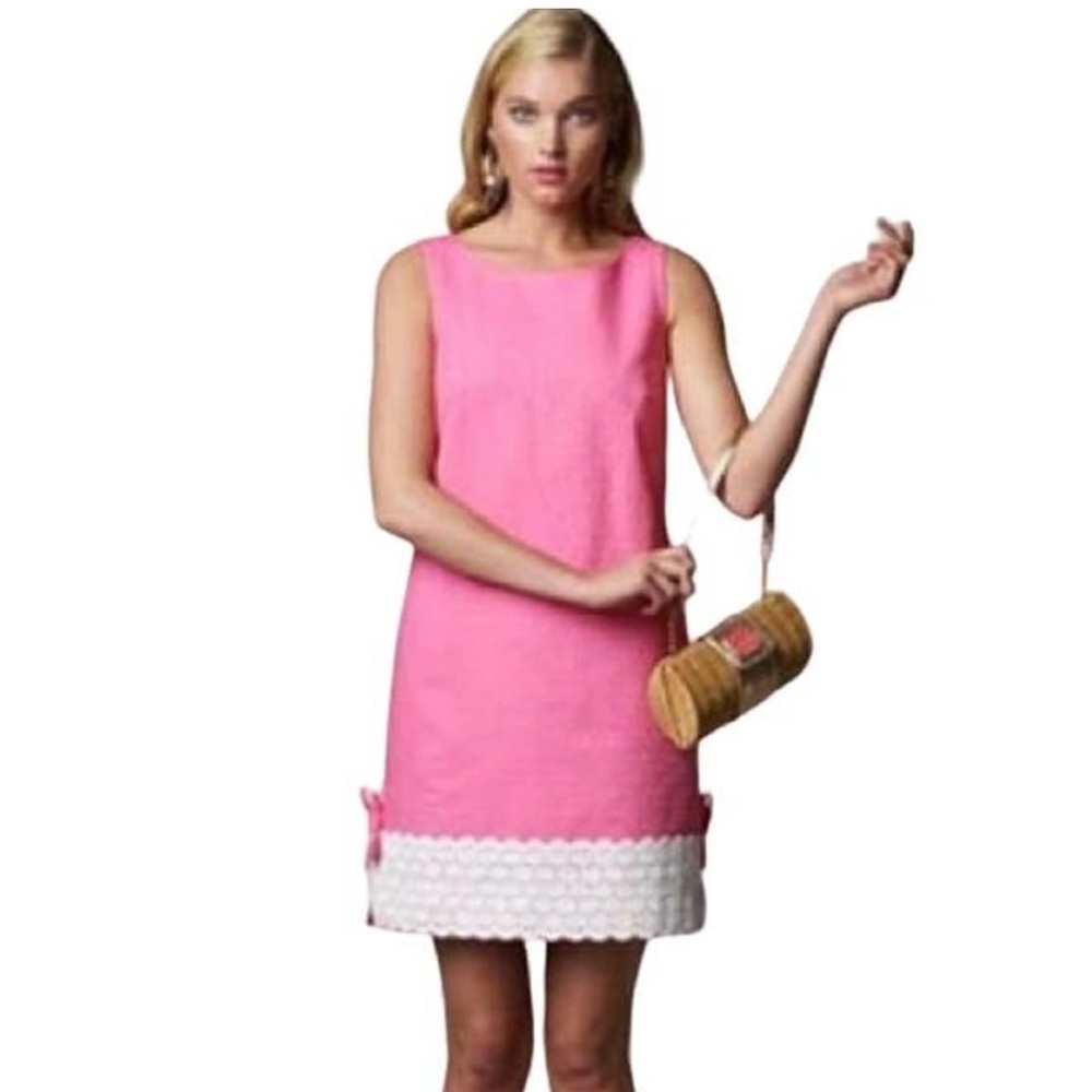 Lilly Pulitzer Fitch Shift Jacquard Sleeveless Hot Pink Dress Size 2 - Lace Hem